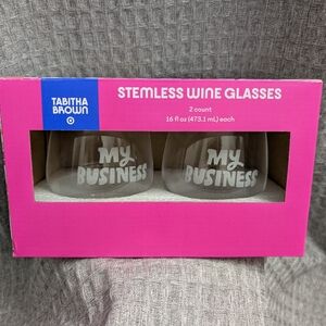 MY BUSINESS 2PK Stemless Wine Glass Set with Gold Rim – Tabitha Brown x Target